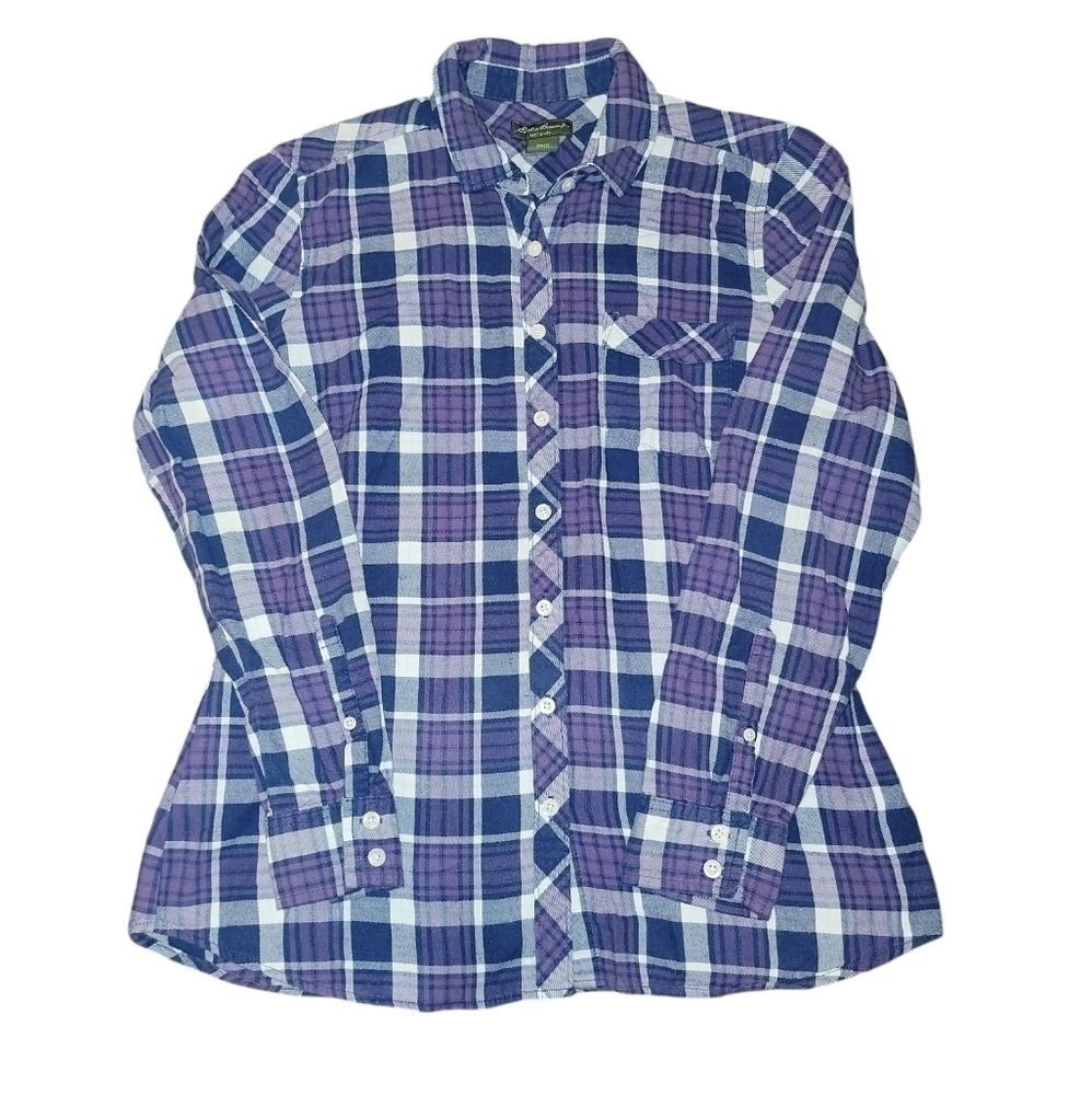 Eddie Bauer size medium purple and white plaid button down shirt
